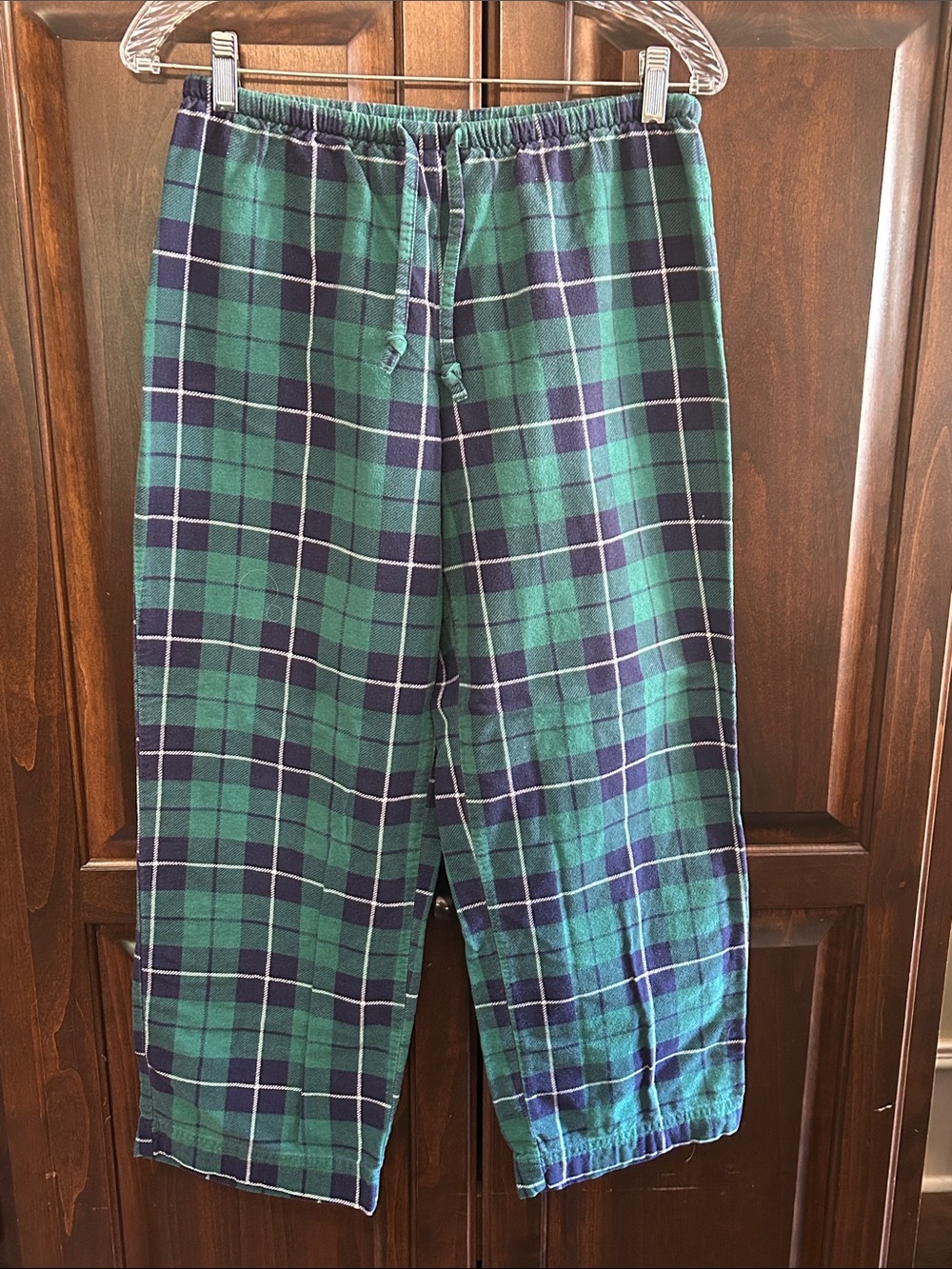 LL Bean Sz S Green & Navy Plaid Lounge Pajama Pants